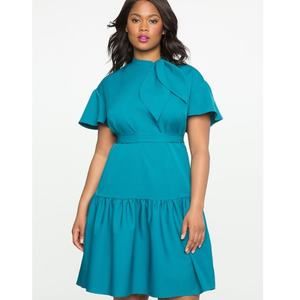 Eloquii Teal Tie Neck Peplum Dress 22